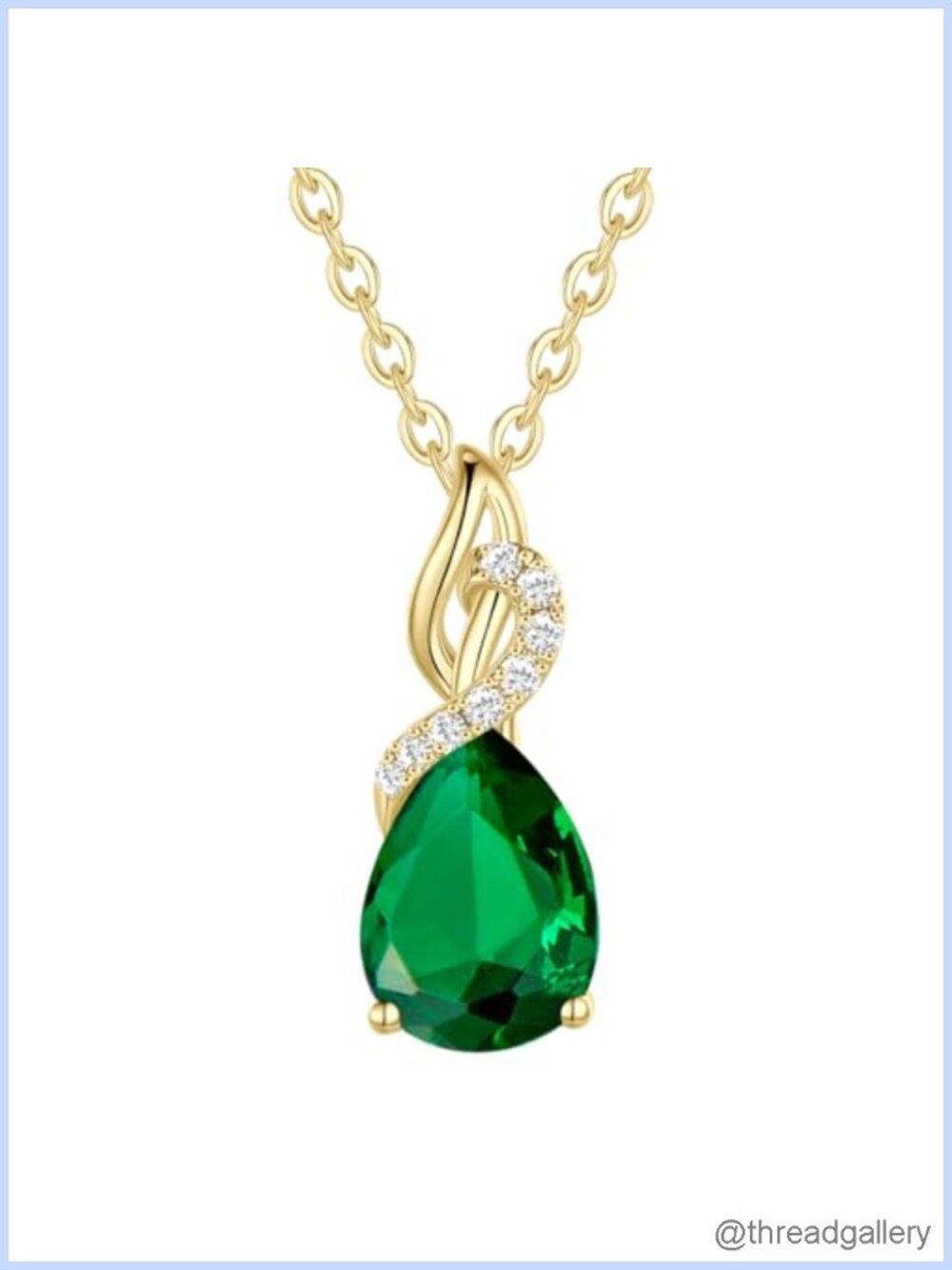 14K Solid Yellow Gold Birthstone Diamond Teardrop Pendant Necklace